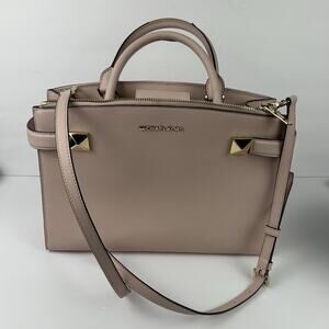 Womans Michael Kors Pink Blossom Karla Medium EW Blossom Satchel Handbag SEE